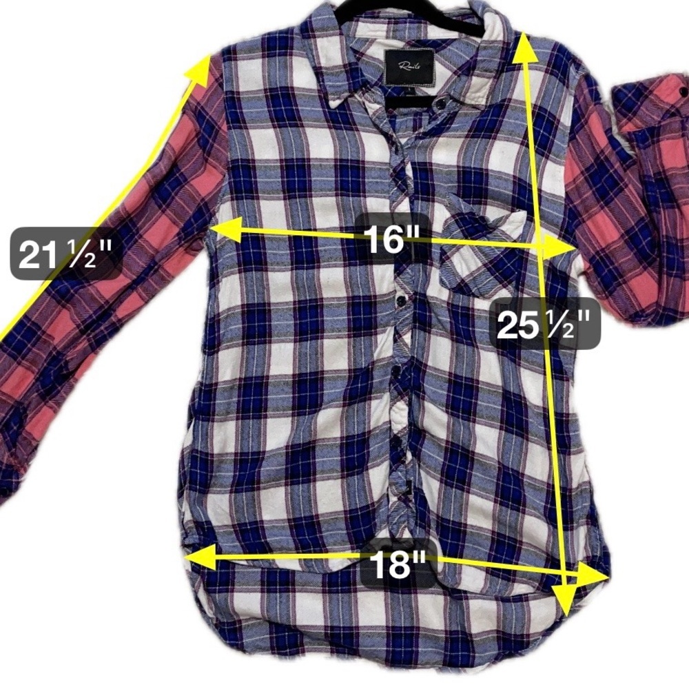 Rails Hunter Plaid Button Down Shirt Blue Pink Contrasting Sleeves Boho Large - Picture 5 of 9